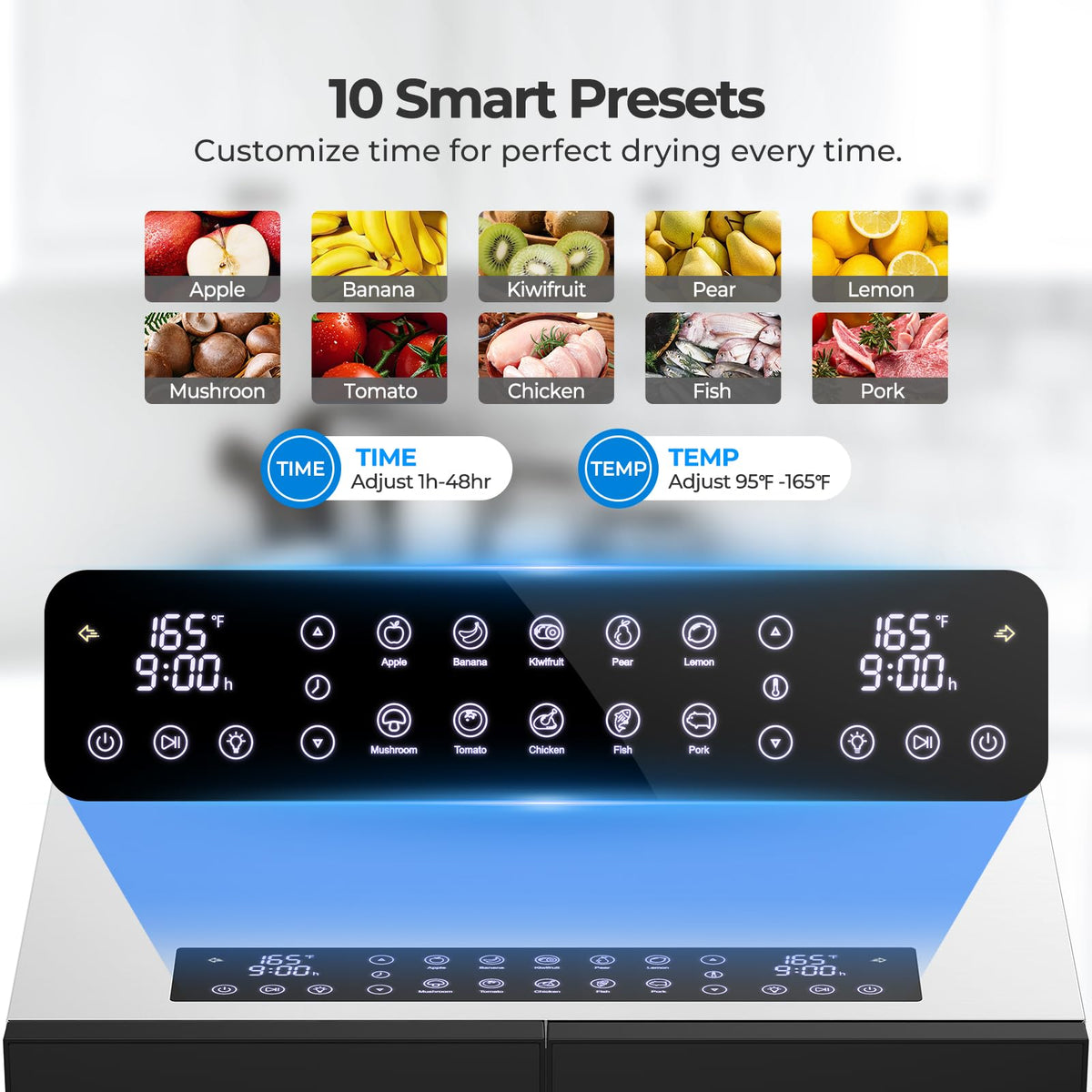 OSTBA Dual Zone Food Dehydrator with 20 Stainless Steel Trays, 1300W Food Dryer with Independent Controls, 95–180°F Temperature Range & 48H Timer for Jerky, Meat, Fruit, Vegetables, Herbs & Pet Treats