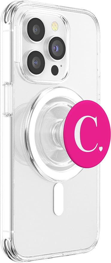 Hot Pink White Monogram Letter C Initial Heart Design PopSockets Adhesive PopGrip