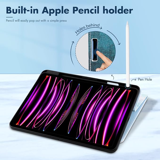 Dteck for iPad A16/10th Generation 10.9 Inch 2022 Case with Pencil HolderPremium PU Leather Folio Multiple Viewing Angles Stand Cover Auto Wake/Sleep Protective Tablet Cases for Women MenBookshelf