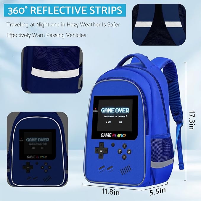 School Backpack For Boys - Gamer Boys Backpack For Kids Children Teens Elementary Middle School - Ages 6-18，17″