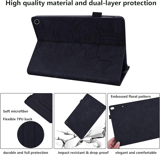 for Kindle Fire HD 8 Tablet (only Fits 10th Generation) &amp Fire HD 8 Plus 8 Case 2020 with Stand/Pencil Holder/Card Pocket/Elastic Band Embossed PU Leather Floral Cover Brown Peacock Flower