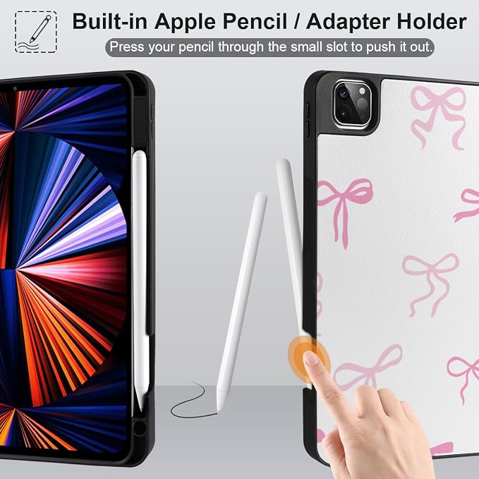 Case for iPad Pro 12.9 inch 6th Generation 2022 Built-in Pencil Holder + Trifold Stand + Auto Wake/Sleep + Protective Cover for iPad Pro 12.9 5th/4th/3rd Gen- Bear