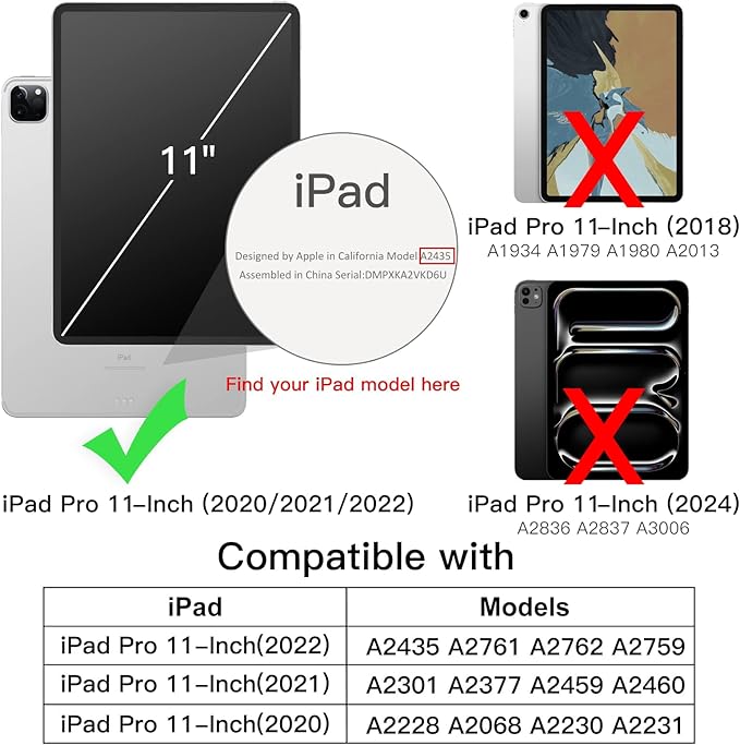 JETech Case Cover for iPad Pro 11 4/3/2 (2022/2021/2020) Black | Slim Translucent Back Design Tri-Fold Stand Auto Wake/Sleep Lightweight Shockproof Protection