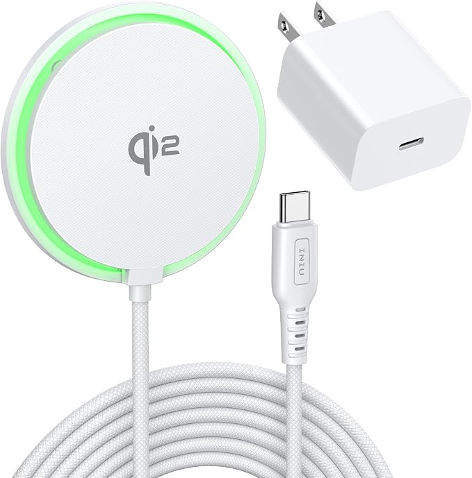 INIU Magnetic Wireless Charger Qi2 15W Fast Charging Pad Travel Charger | MagSafe-Compatible with LED Light Cooling Fan Smart Protection for iPhone 17-12 Series AirPods 4-2(20W Adapter Included)