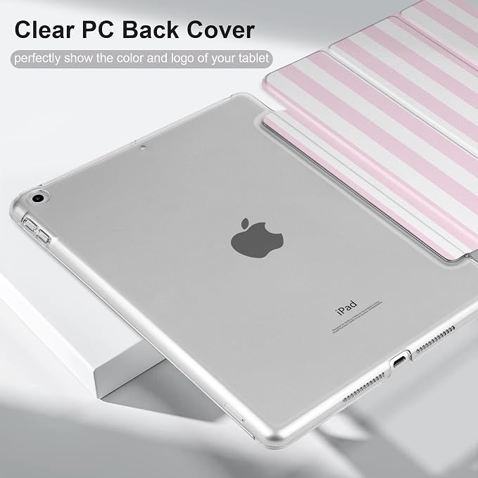 Compatible with iPad 10.2 Inch Case 2021 2020 2019 Smart Lightweight Trifold Stand Hard Plastic Transparent Cover Support Auto Sleep/Wake for iPad 10.2 9th/8th/7th Gen - Bear &amp Cherry