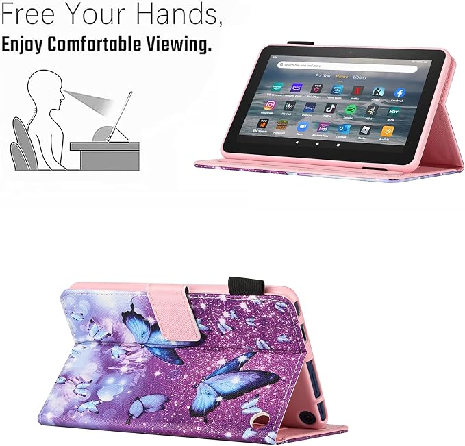 Case for Amazon Fire HD 8 &amp 8 Plus (12th/10th Generation 2024/2022/2020 Release) Pen Holder Premium PU Leather Stand Cover with Smart Auto Wake/Sleep Green Tress