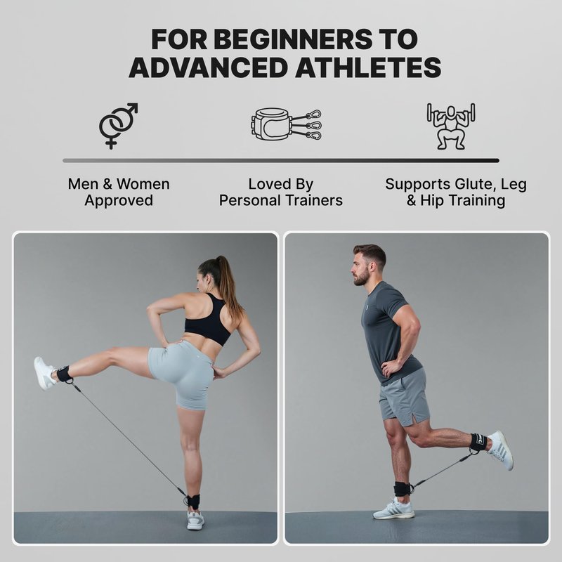 DMoose Fitness Ankle Strap with Tube Resistance Band for Cable Machines - Padded Ankle Cuff & Durable Tube Band for Glute Kickbacks, Leg Workouts, Hip Abduction, Resistance Training