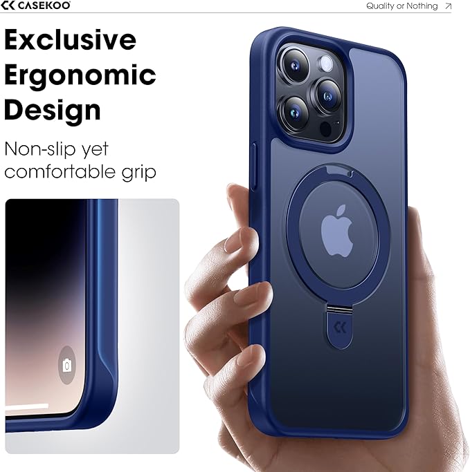 CASEKOO Designed for iPhone 14 Pro Max Case with Magnetic Invisible Stand [Military Drop Protection] [Compatible with MagSafe] Shockproof Slim Translucent Matte Promax Case 6.7 Inch, Blue