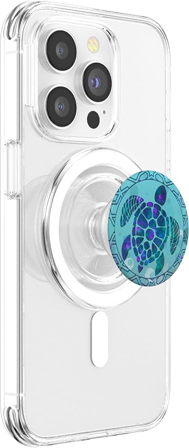 Teal Blue Purple Turtle and Geometric design On Light Blue PopSockets Adhesive PopGrip