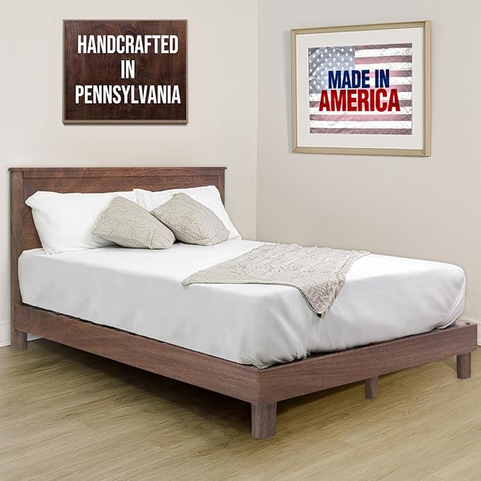 Solid Hardwood Platform Bed Frame, Headboard, & Slats, Quality Crafted in Pennsylvania, USA from Poplar by Mennonite Artisans, No Box Spring Needed, Easy Assembly