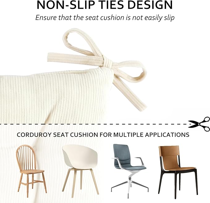 Square Seat Cushion for Kitchen Dining Chairs, Soft & Comfortable 15.5" x 15.5" Chair Pads, 6 Packs, Beige