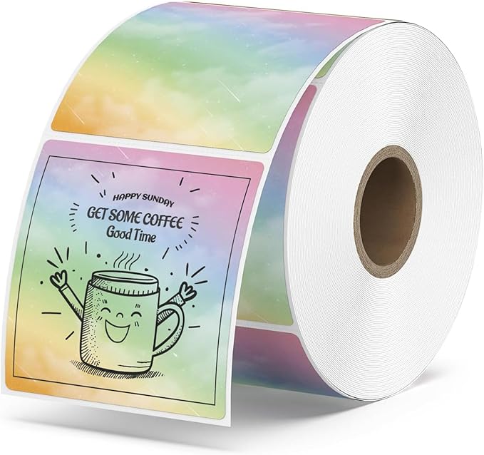 MUNBYN Square Thermal Label Stickers, 52mm x 52mm Watercolor Thermal Labels for Business, Logo Design, Baking, 500 Sheets/1 Roll