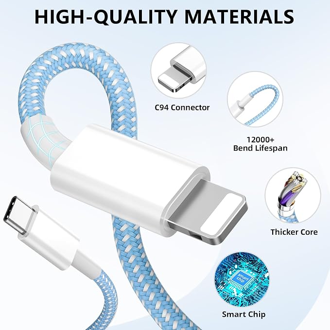 Phone Charger Fast Charging 4 Pack 20W USB C Wall Charger Block with Cable | 6FT Charging Cable Type C Fast Charge Block Compatible with Phone 14/14 Pro Max/13/13 Pro/12/12 Pro/11/11 Pro/XS Pad More