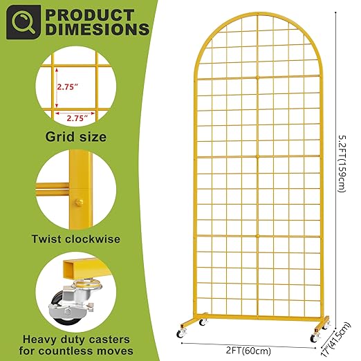 VGMiu Grid Wall Panel 1PCS Display Stand 2' x 5.2' FT Gold Grid Wall Panels Movable Retail Display Racks Floorstanding Gridwall Heavy Duty with Wheel for Art Craft Photo Displays Fair Trade Show