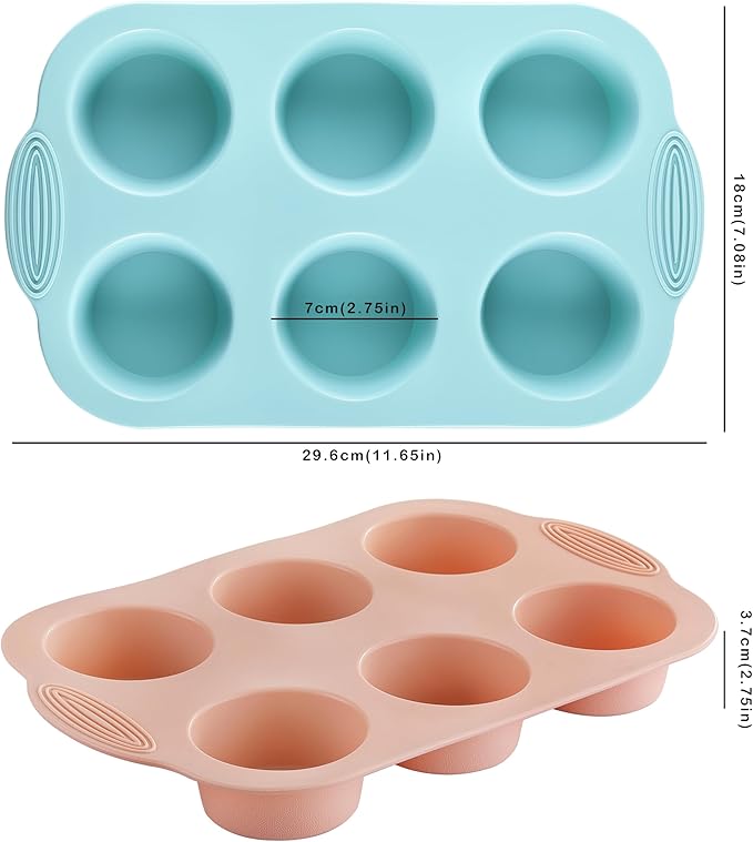 XZZWLL 3 Pack Silicone Muffin Pan, 6 Cup Nonstick Cupcake Molds for Baking