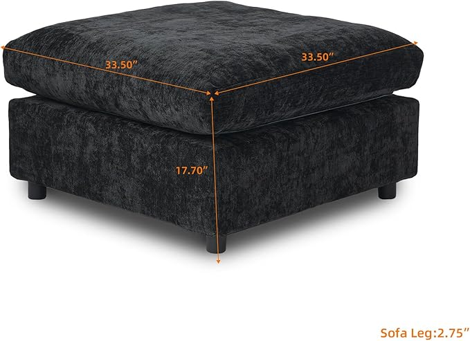 JACH Modern Ottoman Seater for Living Room, Cushion Covers Removable, Minimalist Footstool, Breathable Ottomans for Living Room, Apartment (Black)