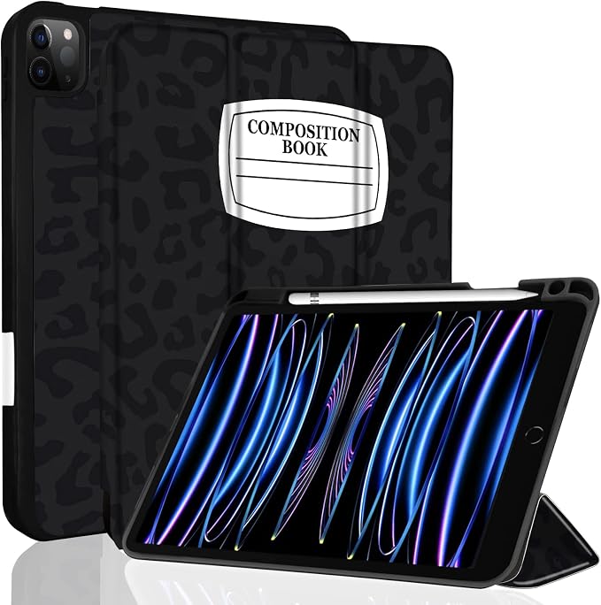 for iPad Pro 11 Inch Case 2022(4th Gen)/2021(3rd Gen)/2020(2nd Gen) with Pencil Holder TPU Shockproof Frame and Protective Leather Cover [Auto Sleep/Wake] Black Cow
