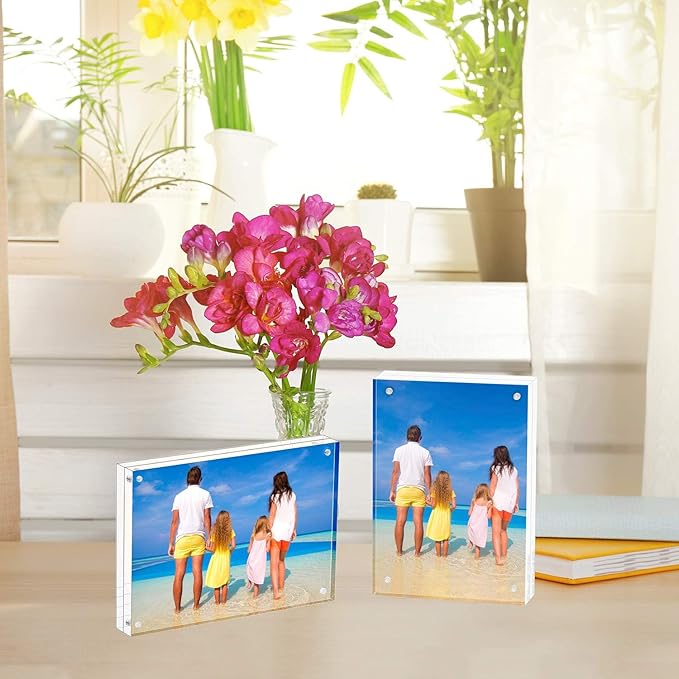 Meetu Acrylic Picture Frame 6x8 Tabletop Photo Frame Magnetic Double Sided Frame Free Standing Desktop for Display Document, Certificate, Photograph, Artwork in Office Room