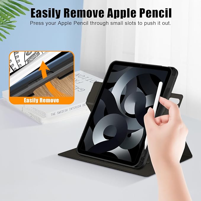 for iPad 10th Generation Case 10.9 inch 2022 with Pencil Holder PU Leather Smart ipad 11th A16 11inch Cover Model: A2696 /A2757 / A2777 Auto Sleep/WakeBlack