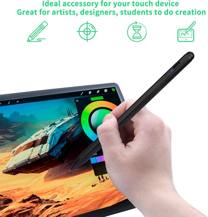iPhone Stylus Pen Active Capacitive Digital Pencil Stylus for iPhone PenGood for Sketching and Note-Taking Touch Screen Pens with Type-C Rechargeable Black