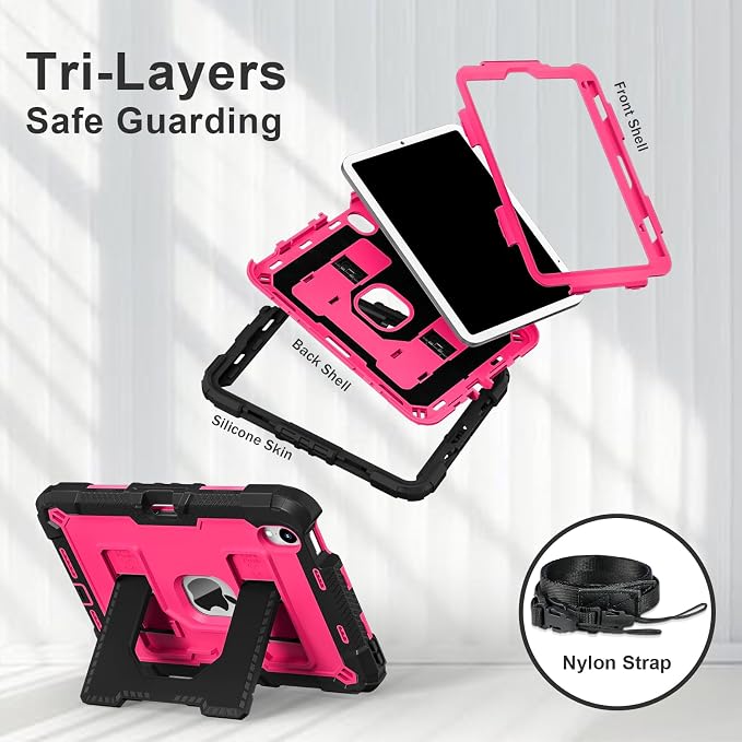 Kids Case Compatible with iPad mini 7 A17 pro 2024 Mini 6 8.3”Colorful Shockproof Case with Pencil Holder and Adjustable Big StandHandle Strap for iPad mini 6th 7th Gen