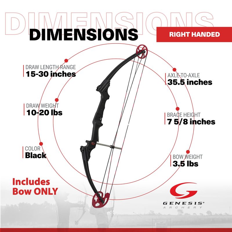 Genesis Archery Original Compound Bow with Adjustable Riser, 15"-30" Draw Length, Right - Archery Bow with 10-20 lb Draw Weight for Youth and Adults