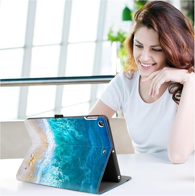 Vimorco for iPad 9th/8th/7th Generation Case 10.2-inch Pencil Holder/Pocket | for iPad Air 3rd Generation Case 10.5-inch for iPad Pro 10.5 Inch Cases Hand Strap Adjustable Angle Beach Path Scenery