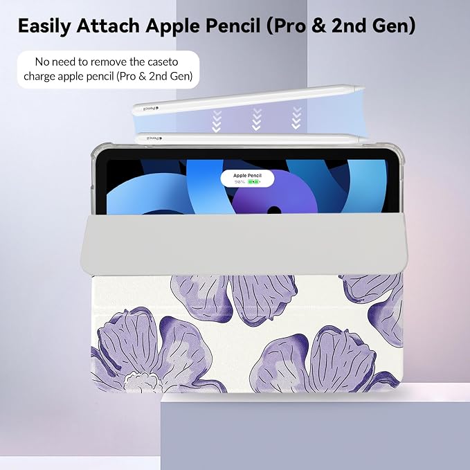 Lovmooful for iPad 9/8/7 Gen Case with Pencil Holder Cute-Bear Flower | Fit for iPad 9/8/7 (10.2-Inch2021/2020/2019 Model9th/8th/7th Generation)Soft TPUTrifold StandProtectiveGirly