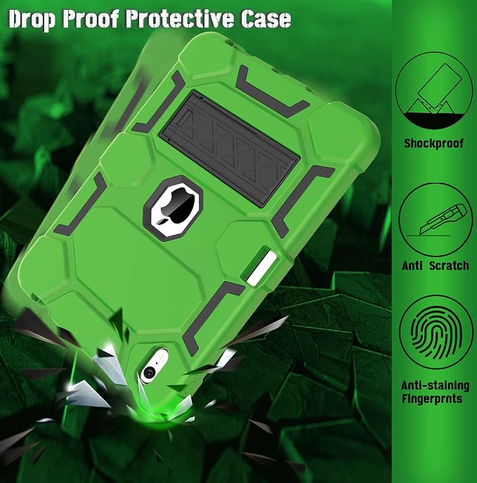 Case for iPad 11 11th Gen (A16) 2025 &amp 10th Gen 2022 10.9 Purple+Green | Kickstand | With Pencil Holder | Drop-Proof Silicone+Hard Shell | Raised Edge Protects Screen&ampCamera | Heavy Duty Pr