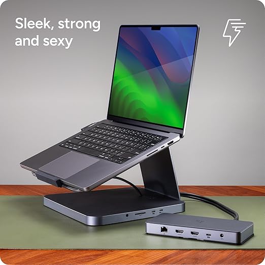 ZAGG Pro Dock – 9-Port Laptop Stand and Docking Station with Satellite Hub, Integrated USB-C Cable, 150W Power Supply, and SD Card Reader – Compatible with Most Laptops and Tablets