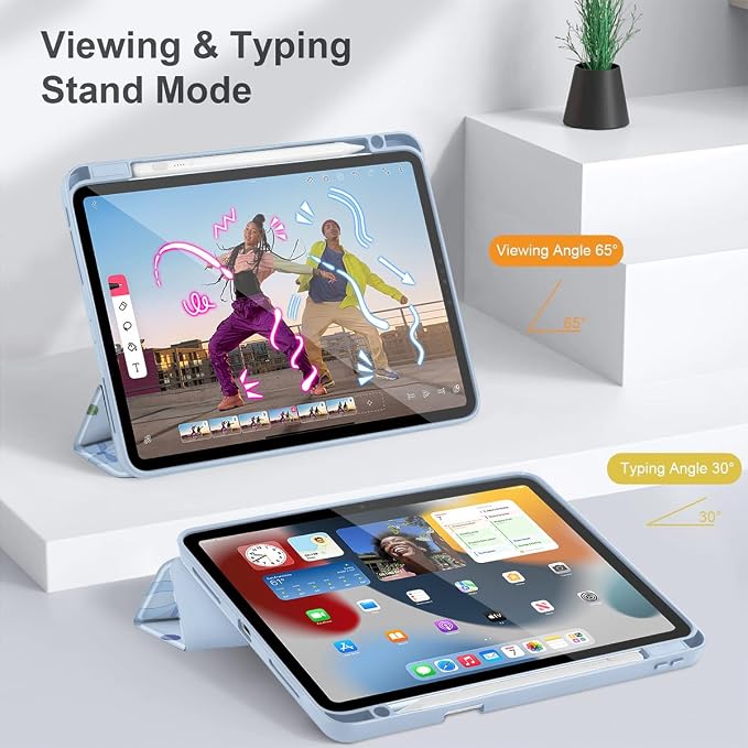 Tuiklol for iPad Pro 11 Inch 4th / 3rd / 2nd / 1st Gen (2022 2021 2020 2018) Case -Built-in Pencil Holder Shockproof Cover Clear Transparent Back Shell with Auto Wake/Sleep Black Flower
