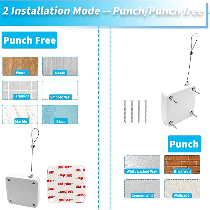 Rierdge 1000g Set of 2 Punch-Free Automatic Sensor Door Closer, Multifunctional Drawstring Auto Door Closer for Residential Commercial Bedroom Room Storm (White)