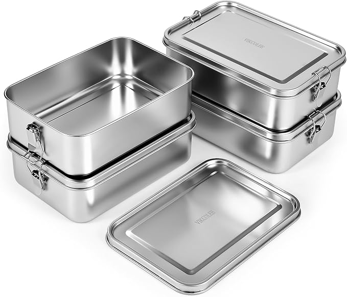 4 PCS Stainless Steel Bento Box 2400ml, Metal Bento Box, Metal Lunch Box, Food Containers, Stainless Steel Lunch Container for Home, Work, Camping