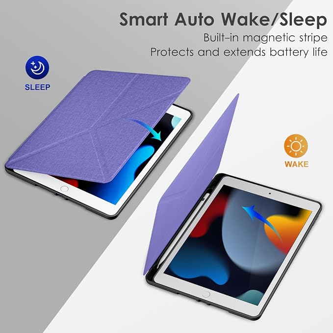 DTTO Foldable Case for for iPad 9th/8th/7th Generation 10.2-inch Black | Origami Magnetic Standing Cover with Pencil Holder，Vertical &amp Horizontal angles Auto Sleep/Wake