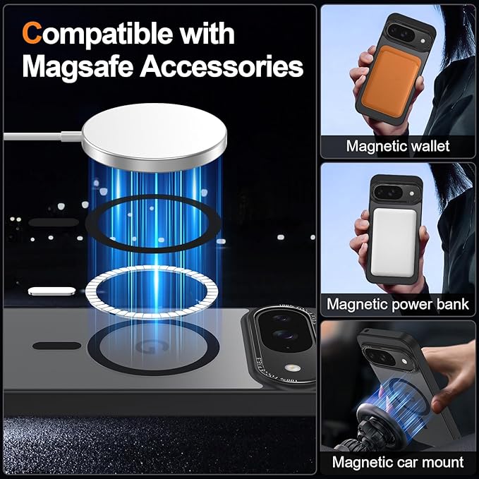 Magnetic for Google Pixel 10/Pixel 10 Pro Case, [Military Grade Drop Protection] [Compatible with MagSafe] Shockproof Slim Translucent Matte Anti-Slip for Women Girls Men Case, Black