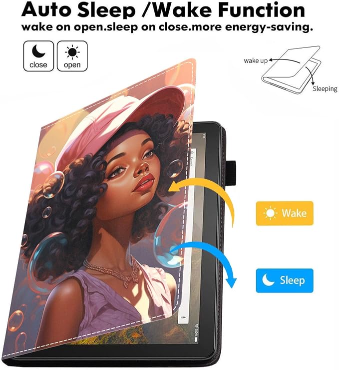 Case for Amazon Kindle Fire HD 10 Tablet 10.1 (9th/7th Generation 2019/2017 Release) Slim Folding Stand Folio Cover with Card Slot &amp Auto Wake/Sleep - African American Girl