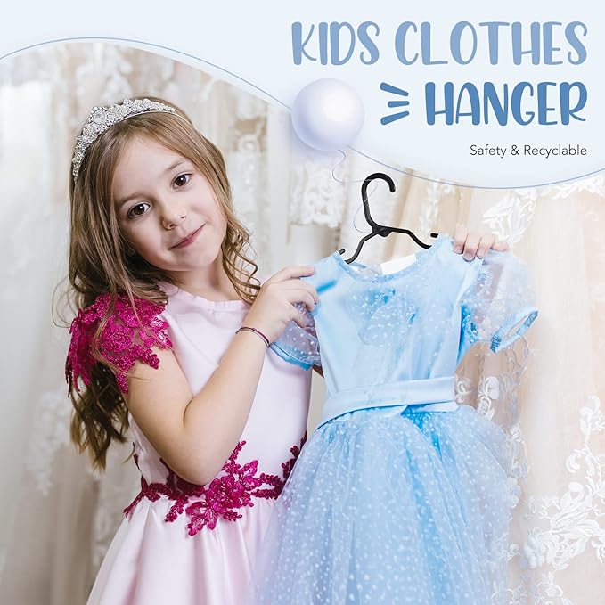 HOUSE DAY Plastic Baby Hangers for Closet 60 Pack, Durable Plastic Kids Hangers for Baby Clothes, Thin & Compact Childrens Hangers, Space Saving Black Baby Hanger, Small Hanger for Kids Clothes