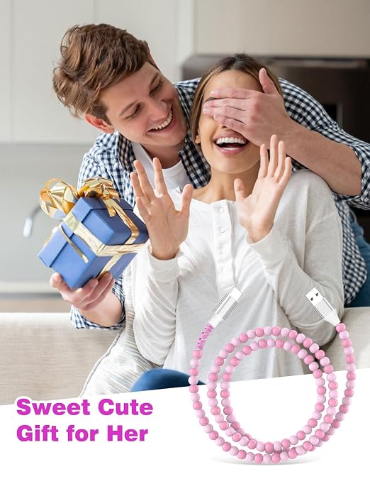 Jelanry 3FT USB-A to USB-C Fast Charging Cable Beaded &ampData Sync Women Girl | Cute kawaii beaded cable for iPhone 17/16/15 Samsung S26/S25/S24 Pixel iPad Fast charge for daily use office &amp tra