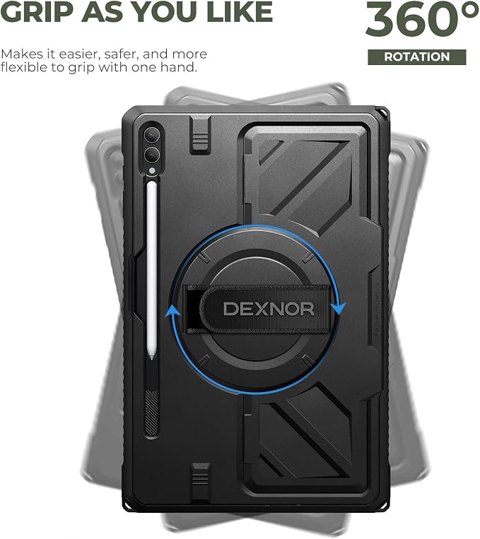 Dexnor Case for Samsung Galaxy Tab A11+/A11 Plus 11 inch 2025 Rugged Protective Case with 360° Rotating Hand Strap &amp Large Steady Stand &amp Screen Protector Shockproof Full-Body Bumper Cover B