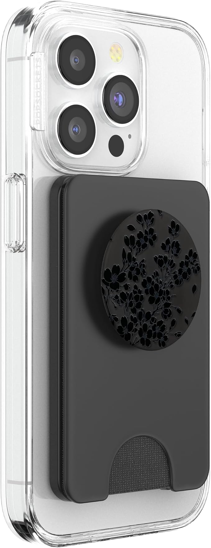 Black Floral Silhouette Pattern PopSockets PopWallet for MagSafe