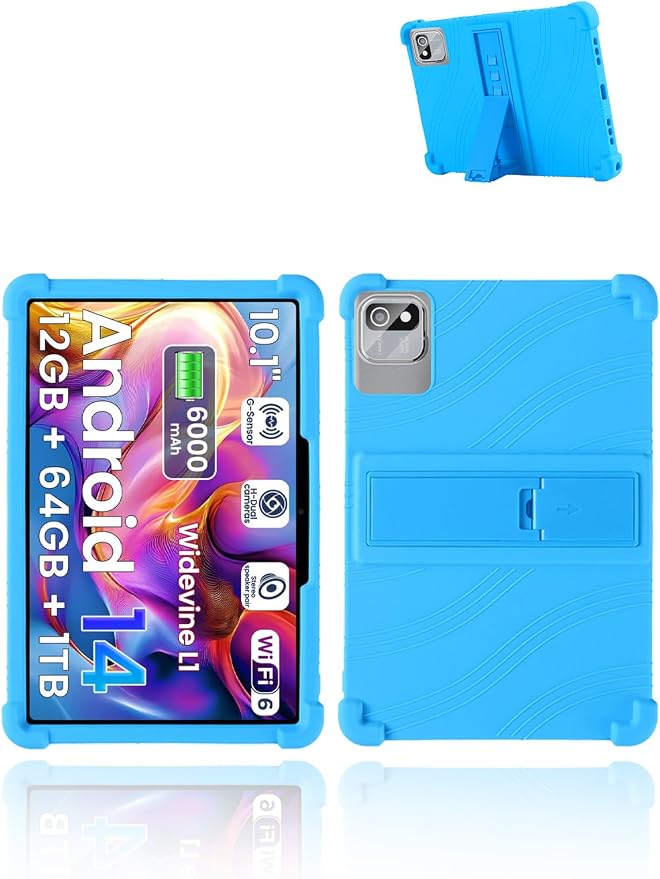 for tabtrust T10B-B Android 14 Gaming Tablet10.1 2.5K Ultra Clear Display Tablet Model CaseSoft Silicone Adjustable Stand Cover Lightweight Kids FriendlyBlack.