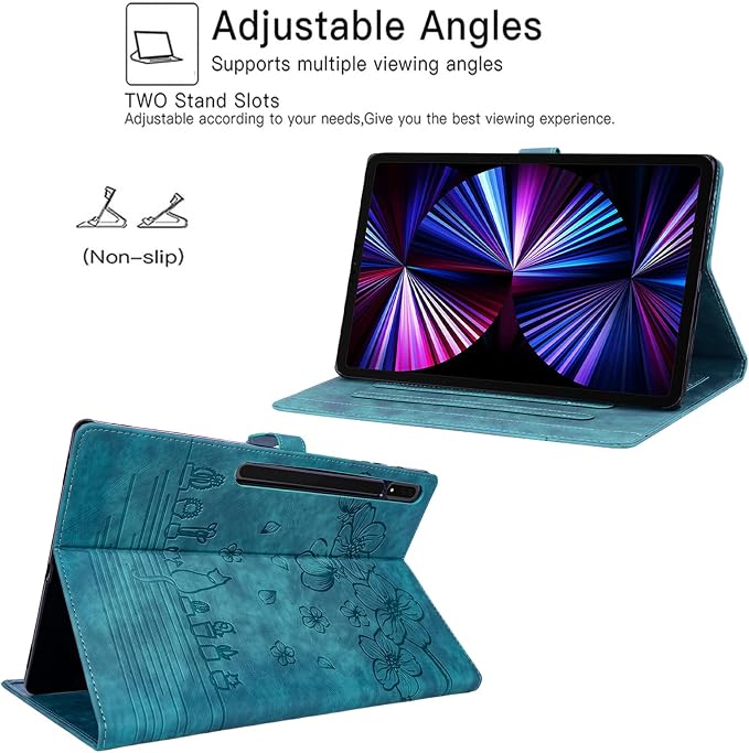 Dteck Wallet Case for Galaxy Tab S10+/S9+/S7 FE/S8+/S7 Plus 12.4 Tablet Premium PU Leather Folding Stand Auto Wake/Sleep Pen Holder Case with Hummingbirds