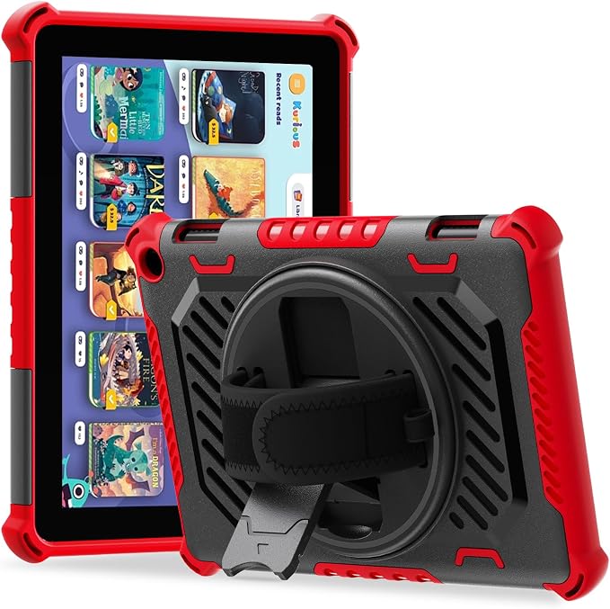 for Flre HD 8 &amp 8 Plus Case 12th/10th Generation (2024/2022/2020 Release) with 360 Kickstand Hand Strap for Kids