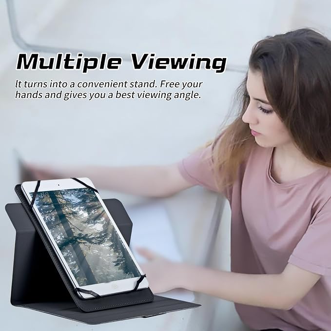 for Walmart Onn 10.1 2024 Onn 10.1 Gen 4 Universal Tablet Case 360 Degree Rotating Kickstand Protective Stand Case with Multiple Viewing PU Leather Shell Case Black Book Cat