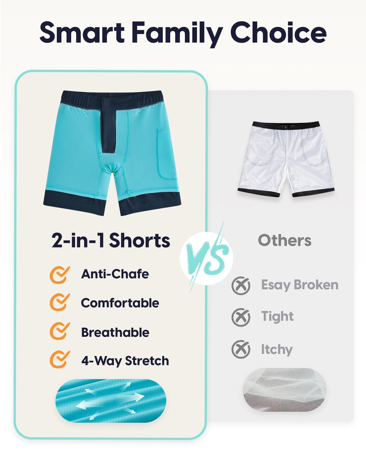 maamgic Boys Casual Shorts with Compression Liner & Zipper Pockets Stretch Fit School Uniform Shorts for Golf，Running Navy-Light Blue