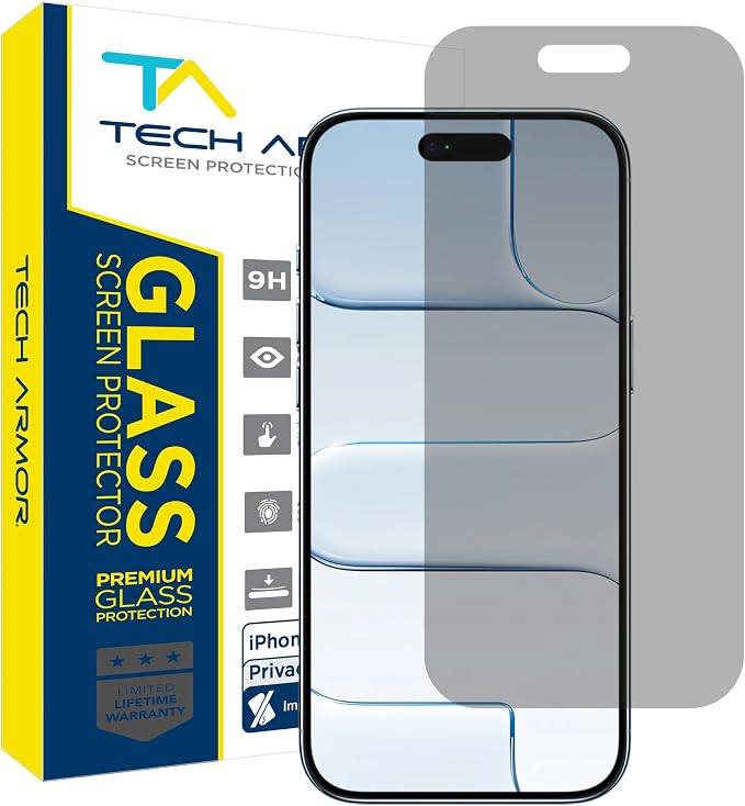 Tech Armor Privacy Glass for iPhone 17 Air Screen Protector 1-Pack | Ballistic Anti-spy protection 9H tempered bubble-free install case-friendly Face ID compatible oleophobic coating