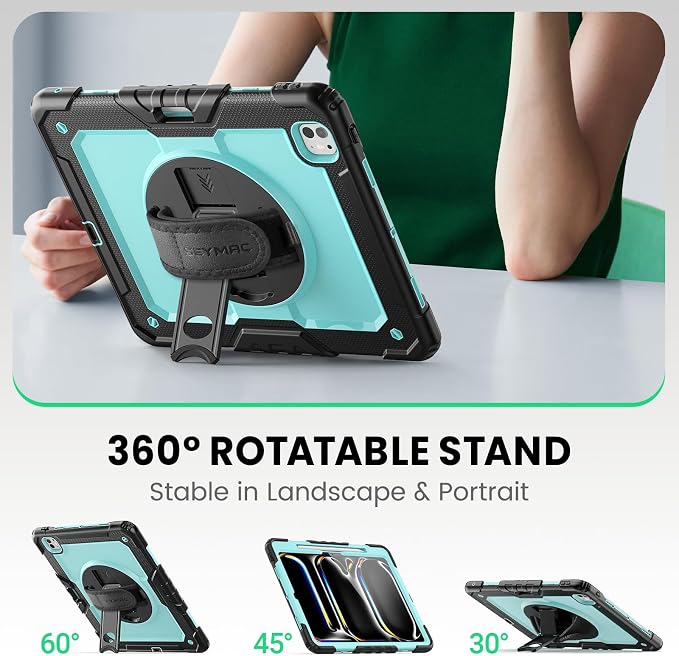 SEYMAC for iPad 9th/8th/7th Generation Case 10.2 2021-2019 Full-Body Shockproof Protective Case with Screen Protector Rotating Stand/Handle/Shoulder Strap for iPad 10.2 Blue/Black