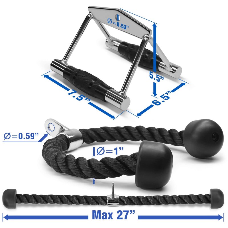Yes4All Combo Double D Handle & Tricep Rope, Multi Cable Machine Accessories, Tricep Press Down Cable Machine Attachment, LAT Pulldown Attachments for Home Gym Set