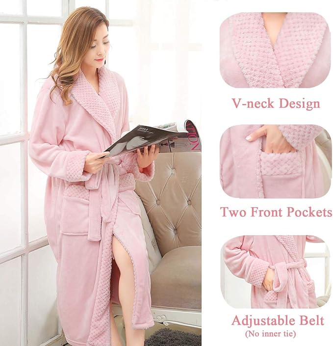 Hellomamma Long Bath Robe for Womens Plush Soft Fleece Bathrobes Nightgown Ladies Pajamas Sleepwear Housecoat