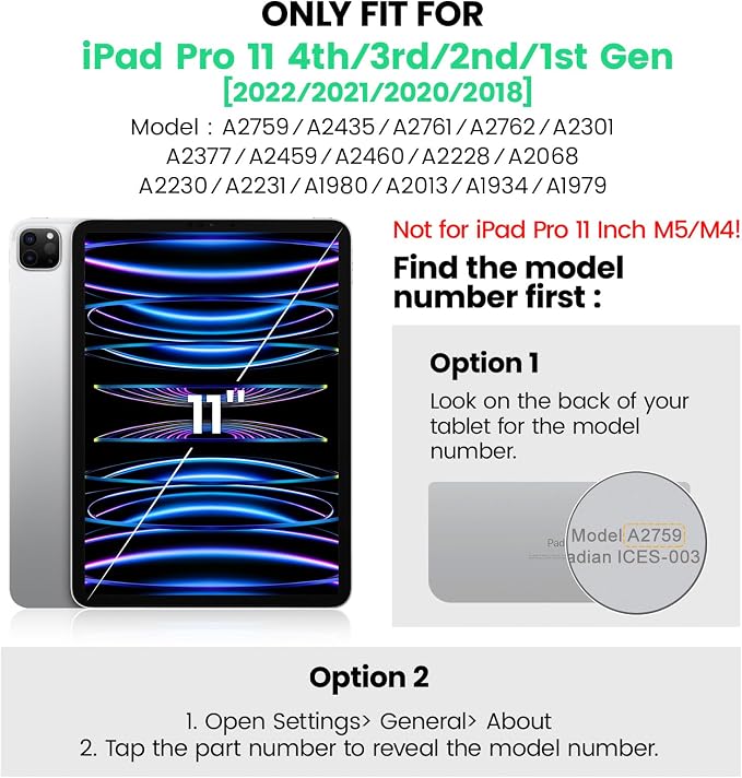 SEYMAC Case for iPad Pro 11 4th/3rd/2nd/1st Gen 2022-2018 Black | Full-Body Shockproof Protective Built-in Screen Protector 360° Rotating Stand Hand/Shoulder Strap Pencil holder